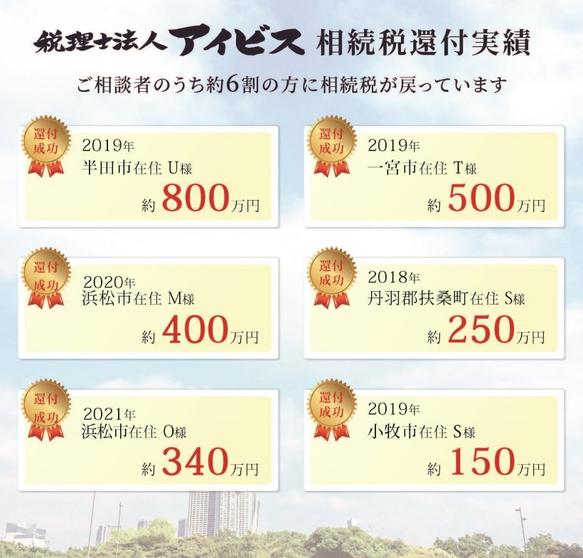 名古屋圏の相続税還付実績